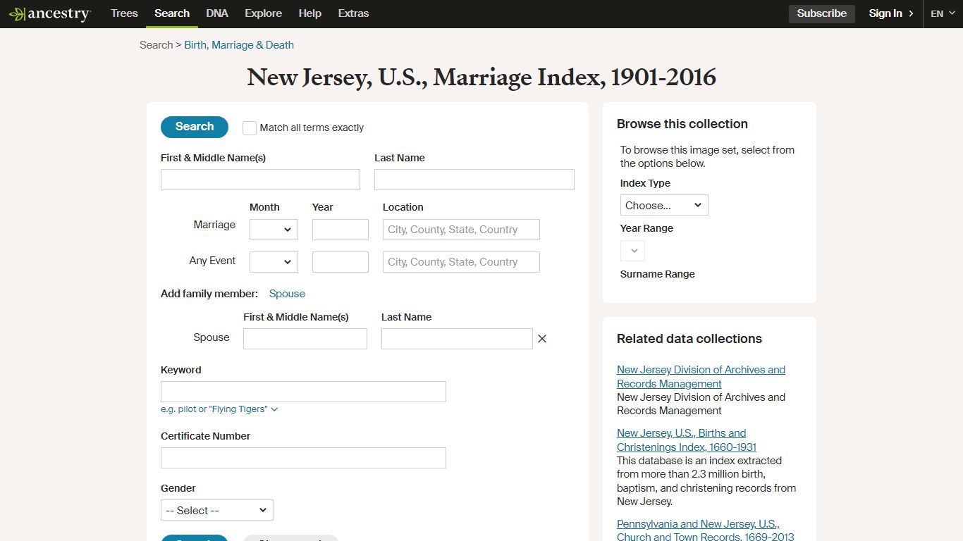 New Jersey, U.S., Marriage Index, 1901-2016 - Ancestry.com